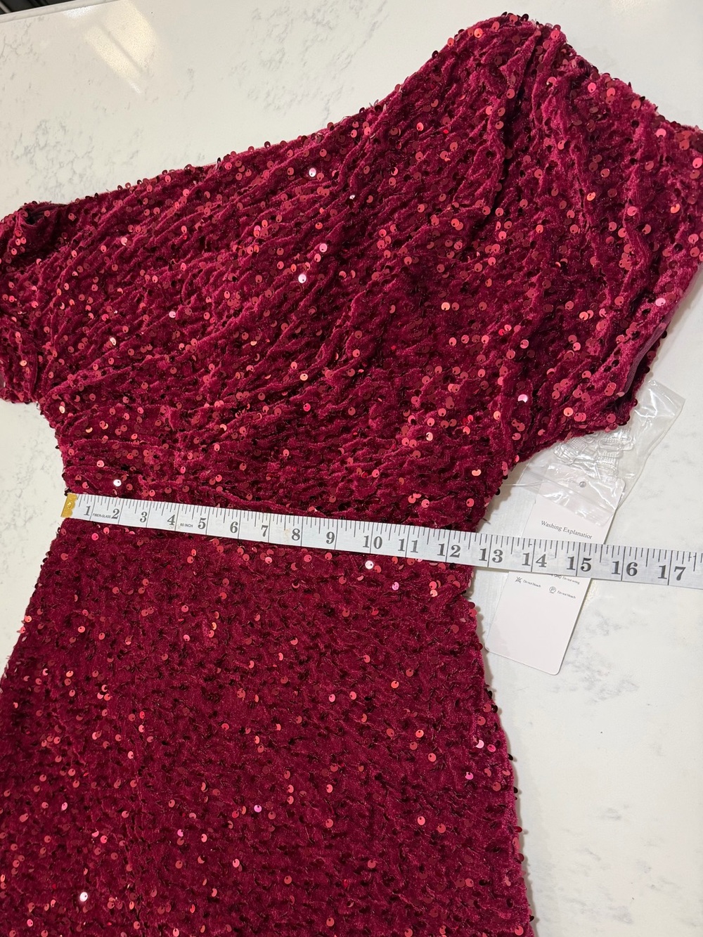 Elegant Sequin Off-Shoulder Evening Gown - Burgundy - Picture 11 of 11
